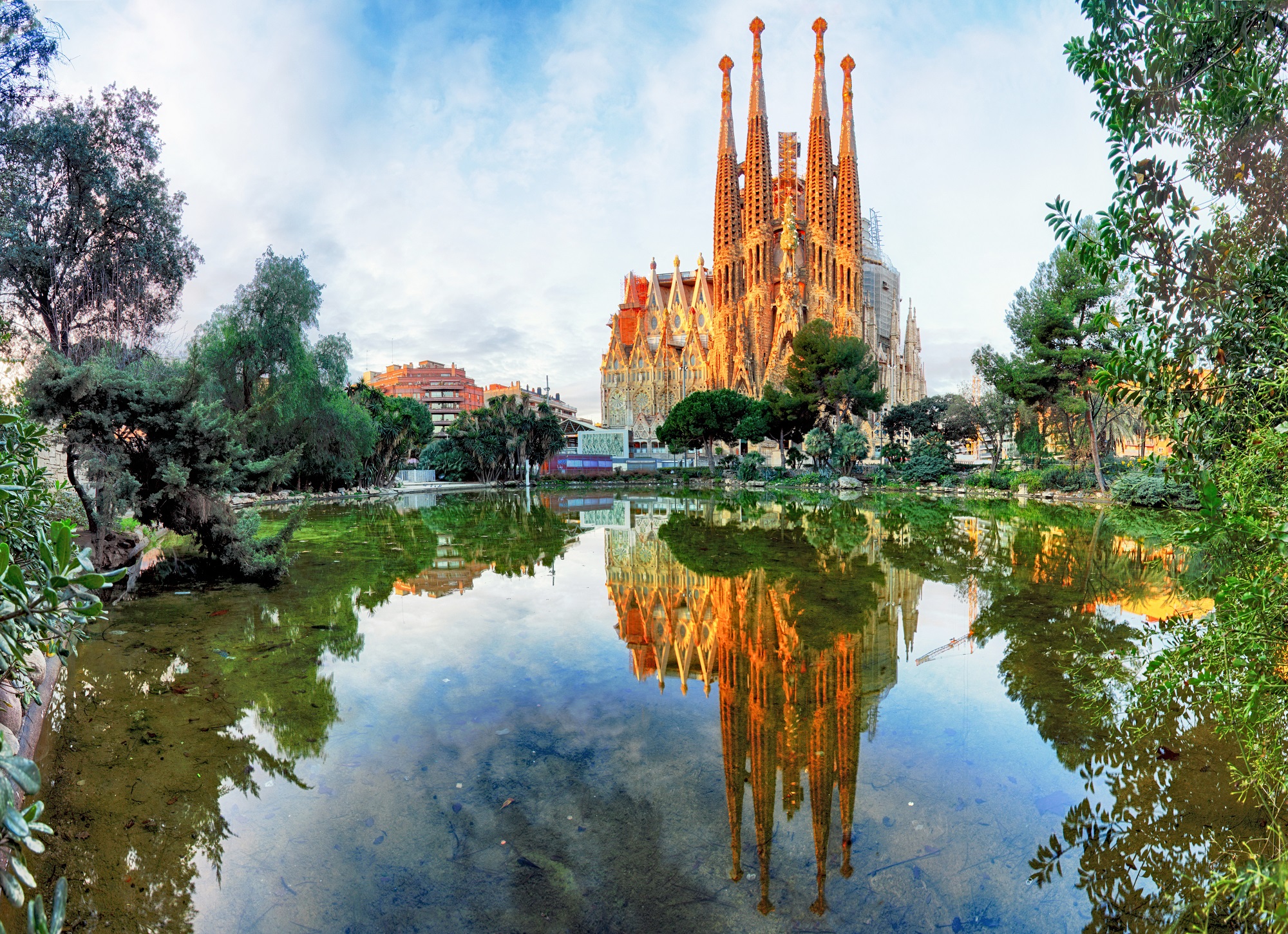 BARCELONA, SPAIN - FEB 10: View of the Sagrada Familia, a large