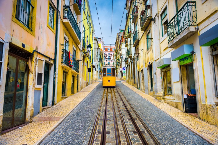 Lisbon, Portugal Old Town Cityscape and Tram